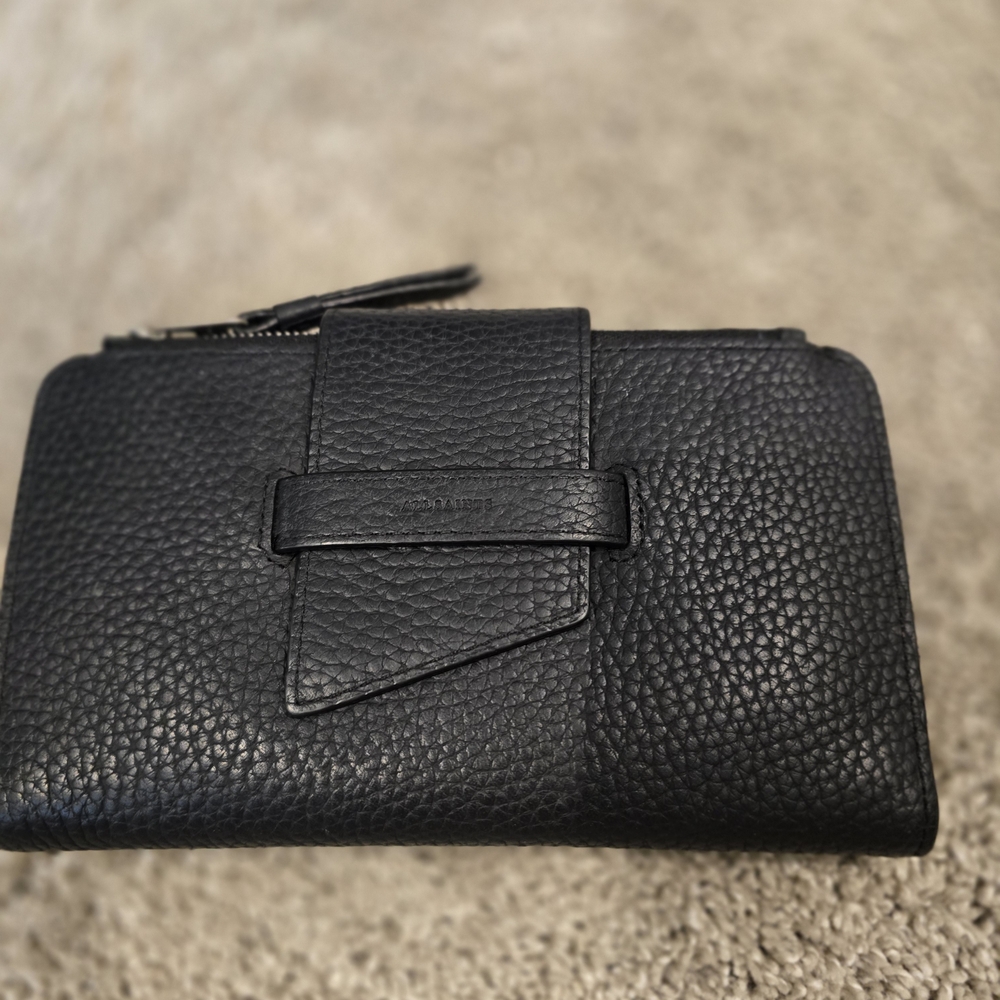 All Saints Textured Black Leather Wallet